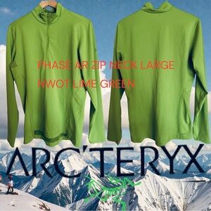 ARCTERYX PHASE AR ZIP NECK LONG SLEEVE LARGE GREEN PULLOVER BASELAYER OR SOLO